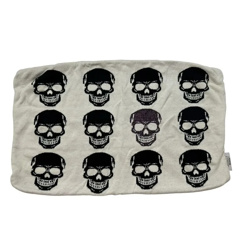 MORTAR & BONE Purple Sparkle Skull Ivory Pillow Cover Rectangle Knit Goth Spooky